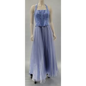 Michelangelo Gown Womens 6 Blue Beaded Whimsical Fairy Corset Halter Prom Dress